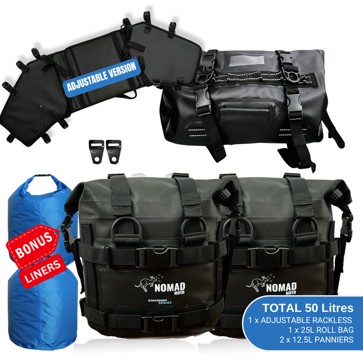NOMAD MOTO Adjustable Rackless 50L – Waterproof Soft Luggage