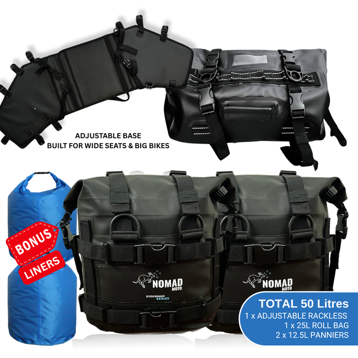 NOMAD MOTO Adjustable Rackless 50L – Waterproof Soft Luggage - NOMAD MOTO